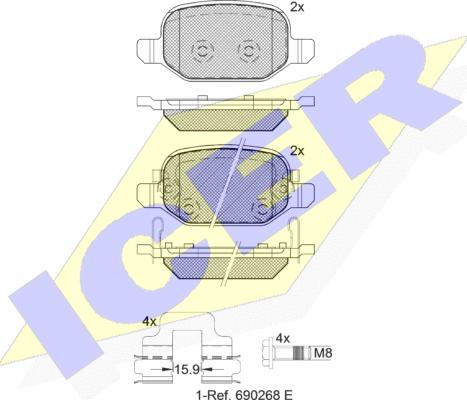 Icer 182127 - Kit de plaquettes de frein, frein à disque cwaw.fr