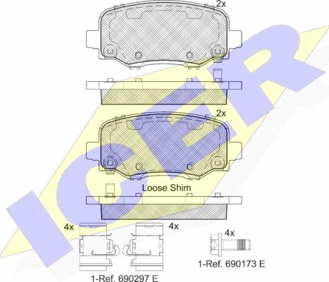 Icer 182176 - Kit de plaquettes de frein, frein à disque cwaw.fr