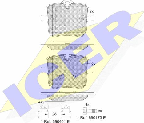 Icer 182308 - Kit de plaquettes de frein, frein à disque cwaw.fr