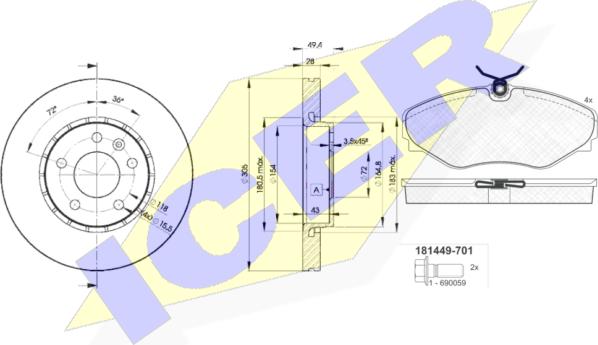 Icer 31449-6845 - Kit de freins, frein à disques cwaw.fr