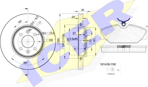 Icer 31438-7829 - Kit de freins, frein à disques cwaw.fr