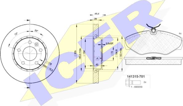 Icer 31315-6845 - Kit de freins, frein à disques cwaw.fr