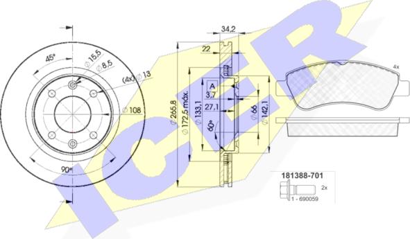 Icer 31388-4750 - Kit de freins, frein à disques cwaw.fr