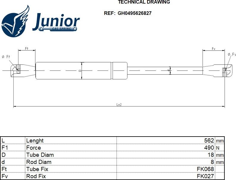 JUNIOR GH0495626827 - Vérin de hayon, de coffre cwaw.fr