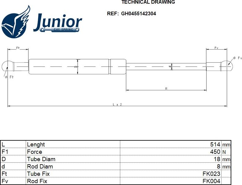 JUNIOR GH0455142304 - Vérin de hayon, de coffre cwaw.fr