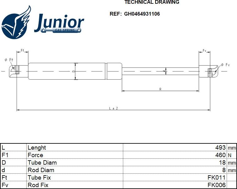 JUNIOR GH0464931106 - Vérin de hayon, de coffre cwaw.fr