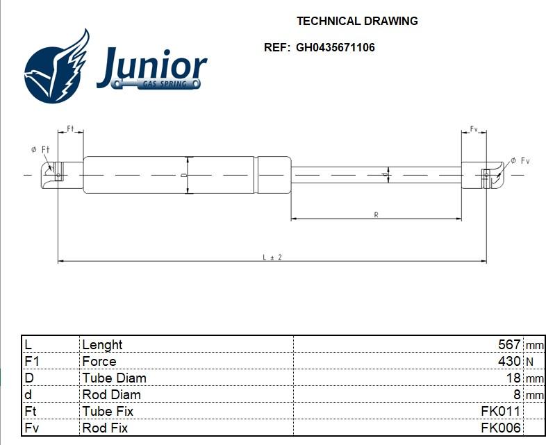 JUNIOR GH0435671106 - Vérin de hayon, de coffre cwaw.fr