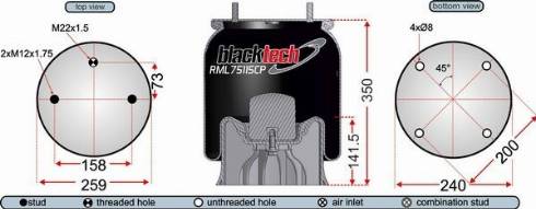 Juratek RML75115CP - Ressort pneumatique, suspension pneumatique cwaw.fr