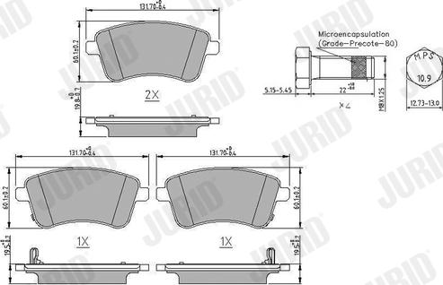 Jurid 572657J - Kit de plaquettes de frein, frein à disque cwaw.fr