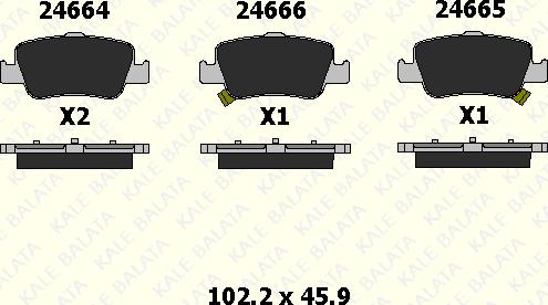 KALE 24664 165 15 - Kit de plaquettes de frein, frein à disque cwaw.fr