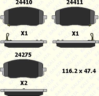 KALE 24275 168 05 - Kit de plaquettes de frein, frein à disque cwaw.fr