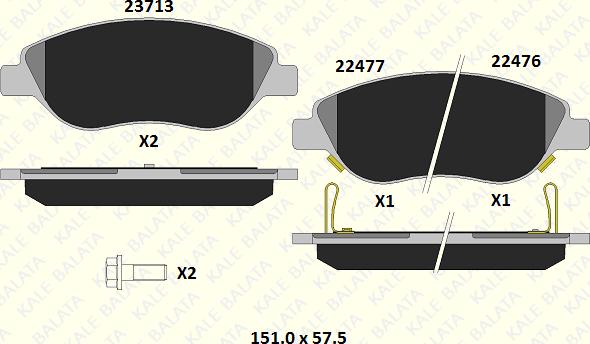 KALE 22476 194 05 - Kit de plaquettes de frein, frein à disque cwaw.fr