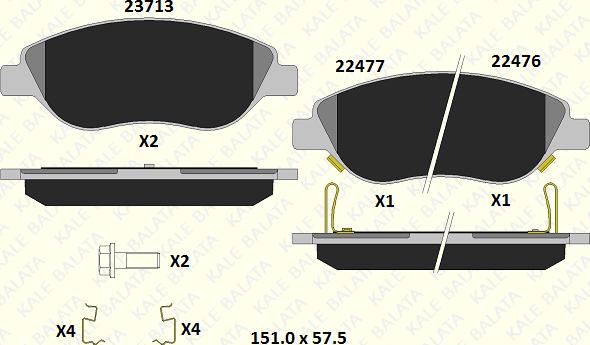 KALE 22476 194 15 - Kit de plaquettes de frein, frein à disque cwaw.fr