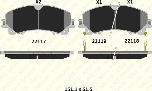 KALE 22117 158 05 - Kit de plaquettes de frein, frein à disque cwaw.fr