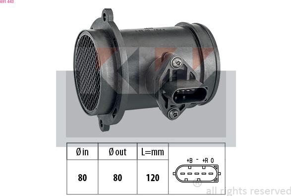 KW 491 443 - Débitmètre de masse d'air cwaw.fr