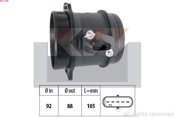 KW 491 546 - Débitmètre de masse d'air cwaw.fr