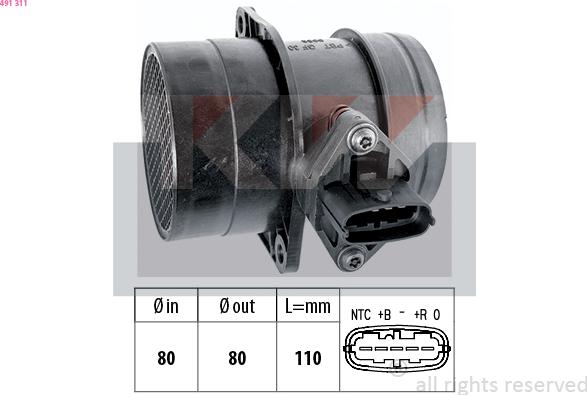 KW 491 311 - Débitmètre de masse d'air cwaw.fr