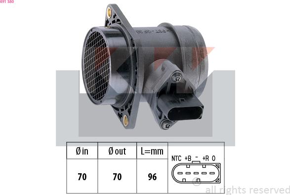 KW 491 380 - Débitmètre de masse d'air cwaw.fr