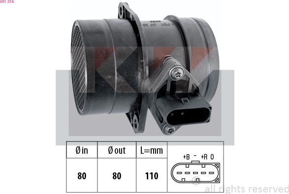 KW 491 216 - Débitmètre de masse d'air cwaw.fr