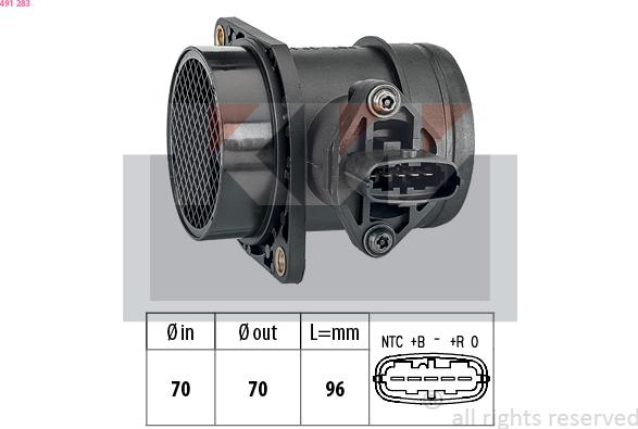 KW 491 283 - Débitmètre de masse d'air cwaw.fr