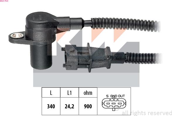 KW 453 753 - Capteur d'angle, vilebrequin cwaw.fr