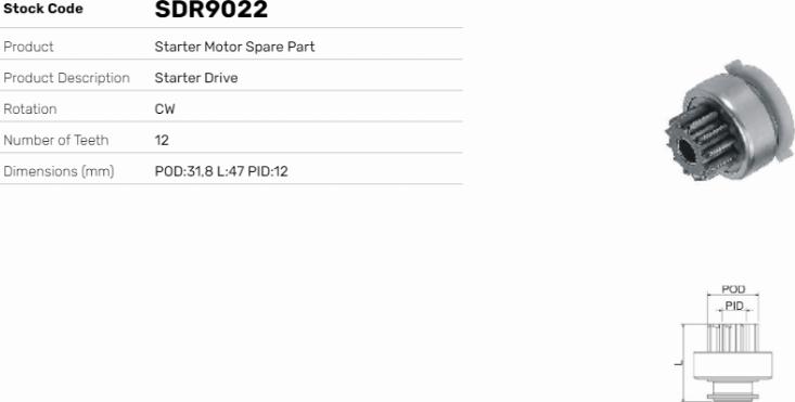 LE Part SDR9022 - Pignon, démarreur cwaw.fr