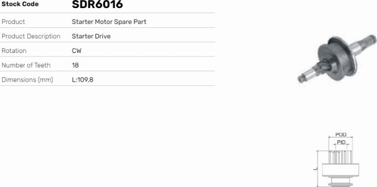 LE Part SDR6016 - Pignon, démarreur cwaw.fr