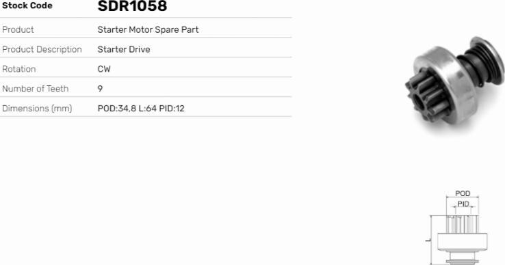 LE Part SDR1058 - Pignon, démarreur cwaw.fr