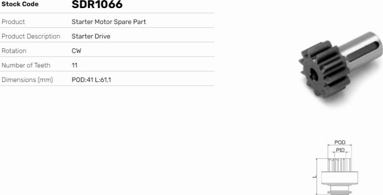 LE Part SDR1066 - Pignon, démarreur cwaw.fr