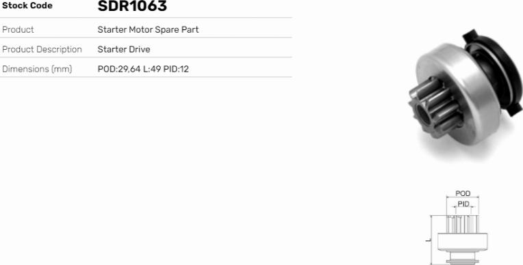 LE Part SDR1063 - Pignon, démarreur cwaw.fr