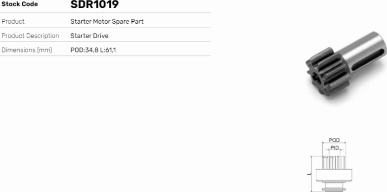 LE Part SDR1019 - Pignon, démarreur cwaw.fr