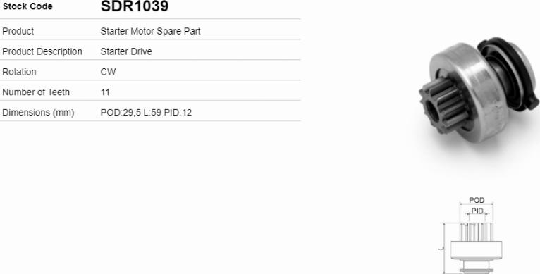 LE Part SDR1039 - Pignon, démarreur cwaw.fr