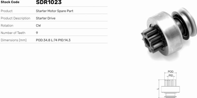 LE Part SDR1023 - Pignon, démarreur cwaw.fr