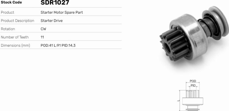 LE Part SDR1027 - Pignon, démarreur cwaw.fr