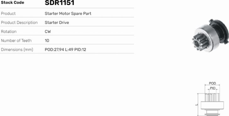 LE Part SDR1151 - Pignon, démarreur cwaw.fr