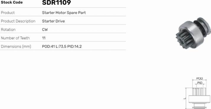 LE Part SDR1109 - Pignon, démarreur cwaw.fr