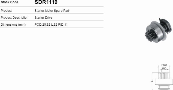 LE Part SDR1119 - Pignon, démarreur cwaw.fr