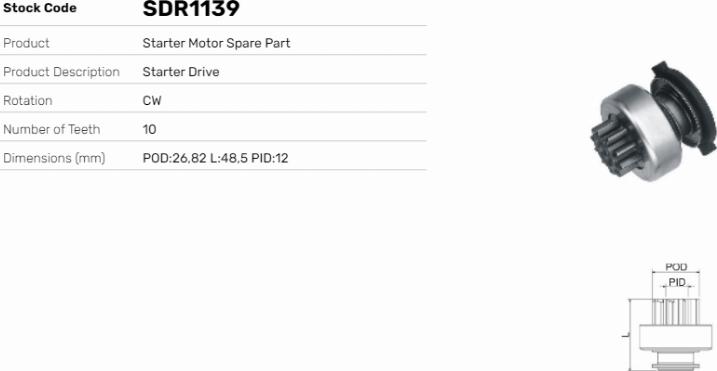 LE Part SDR1139 - Pignon, démarreur cwaw.fr