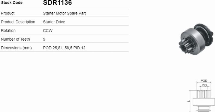 LE Part SDR1136 - Pignon, démarreur cwaw.fr