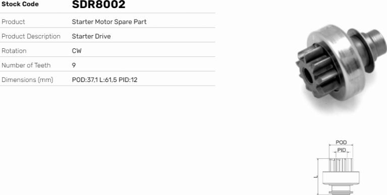 LE Part SDR8002 - Pignon, démarreur cwaw.fr