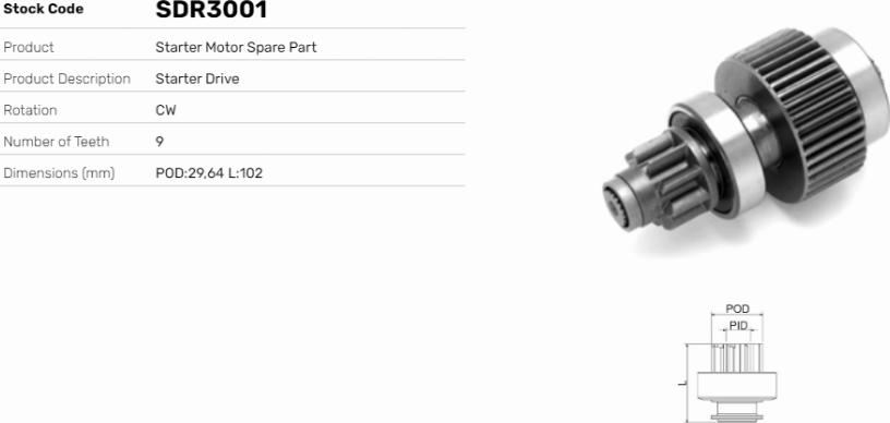 LE Part SDR3001 - Pignon, démarreur cwaw.fr