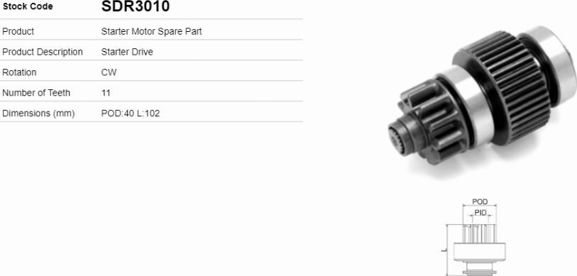 LE Part SDR3010 - Pignon, démarreur cwaw.fr