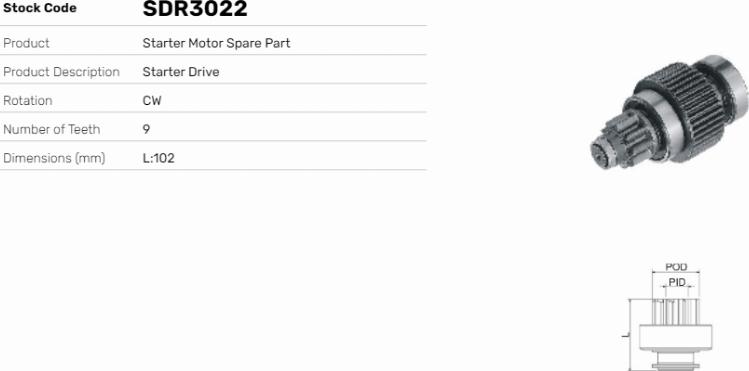 LE Part SDR3022 - Pignon, démarreur cwaw.fr
