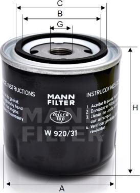 Mann-Filter W 920/31 - Filtre à huile cwaw.fr