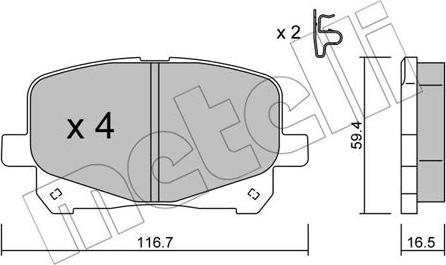 Metelli 22-0443-0 - Kit de plaquettes de frein, frein à disque cwaw.fr