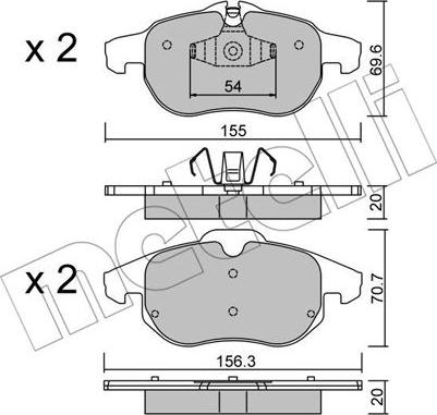 Metelli 22-0540-4 - Kit de plaquettes de frein, frein à disque cwaw.fr