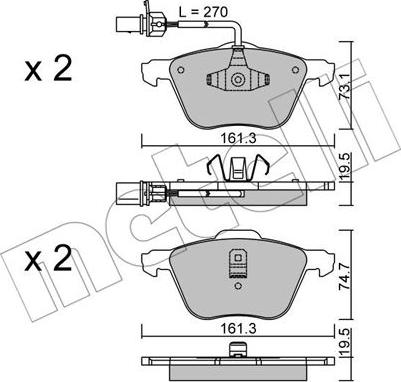 Metelli 22-0551-0 - Kit de plaquettes de frein, frein à disque cwaw.fr