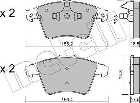 Metelli 22-0552-4 - Kit de plaquettes de frein, frein à disque cwaw.fr