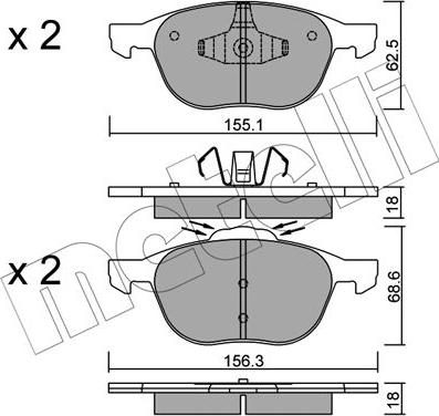 Metelli 22-0534-1 - Kit de plaquettes de frein, frein à disque cwaw.fr