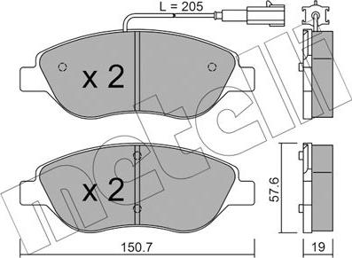 Metelli 22-0577-1 - Kit de plaquettes de frein, frein à disque cwaw.fr